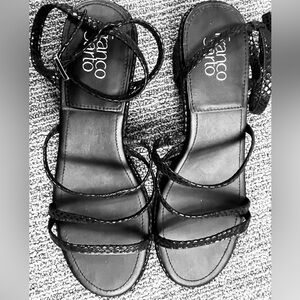 Franco Sarto Black Leather Sandals with Ankle Strap
